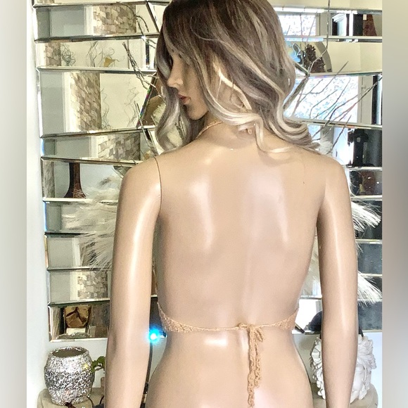 Handmade Crochet crop top Backless Tan S/M - Picture 2 of 4